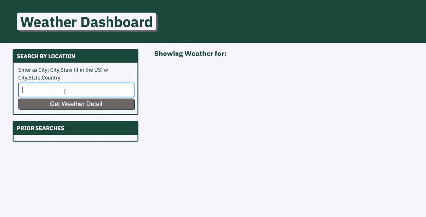 screenshot of Weather Dashboard application