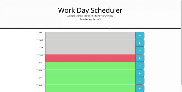 screenshot of Work Day Scheduler application