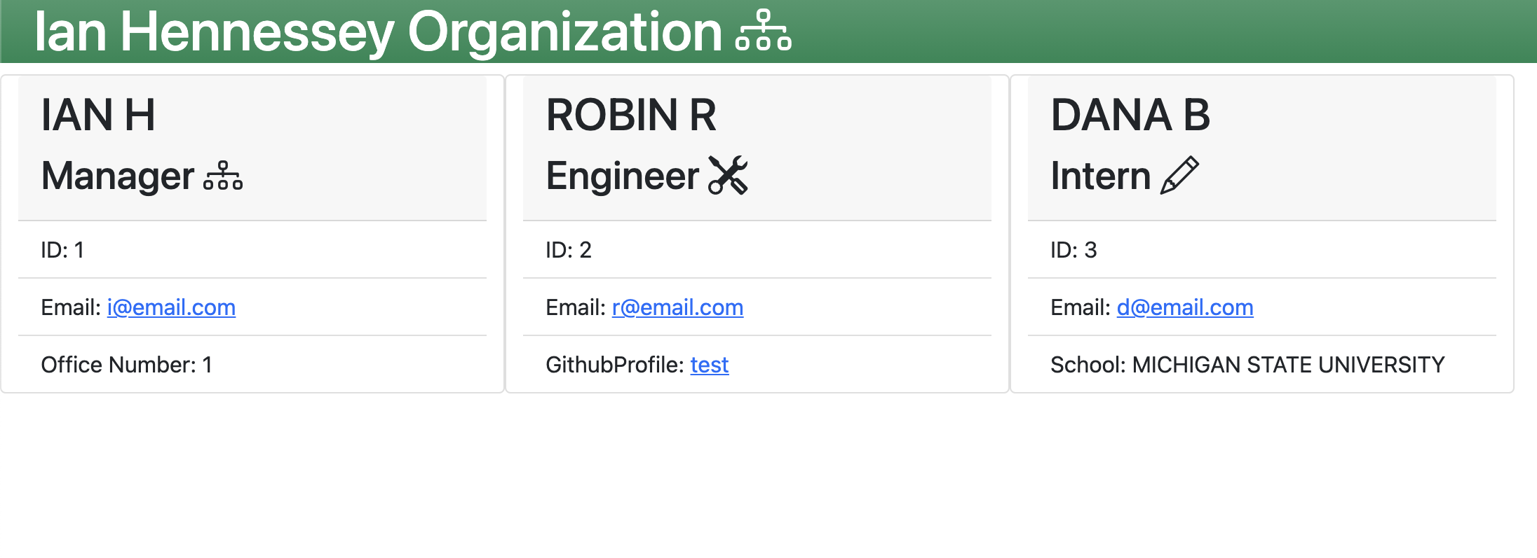 screenshot of team profile generator application